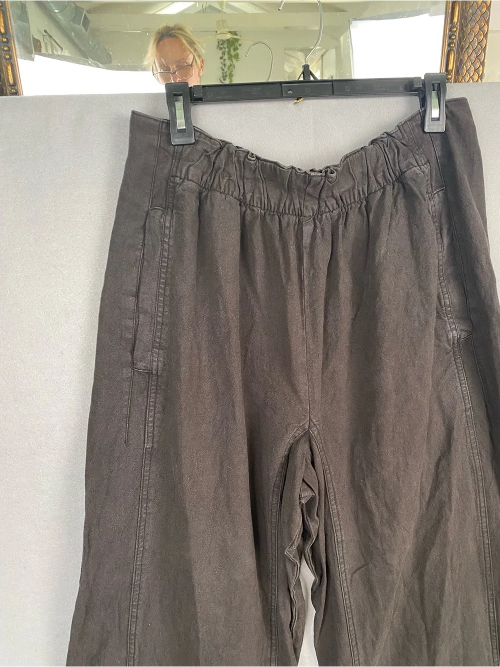 Free People Day’s End Linen Blend Wide Leg Pull On Pants Charcoal L NWOT